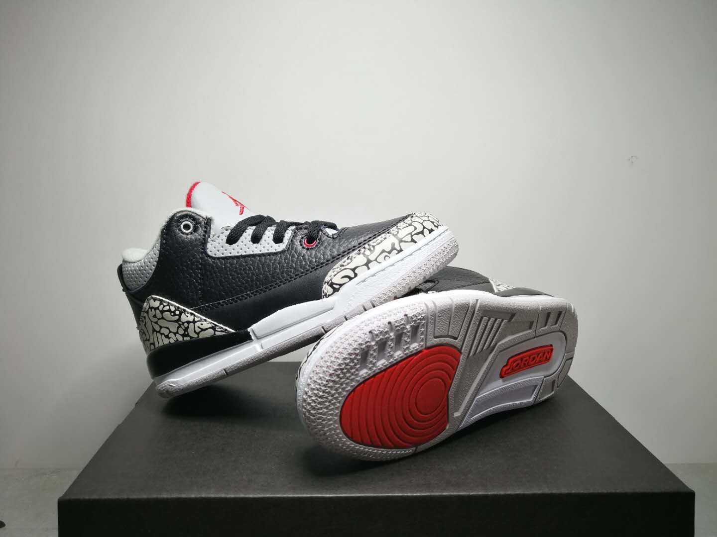 Kids Air Jordan 3 Black Cement Grey Red - Click Image to Close